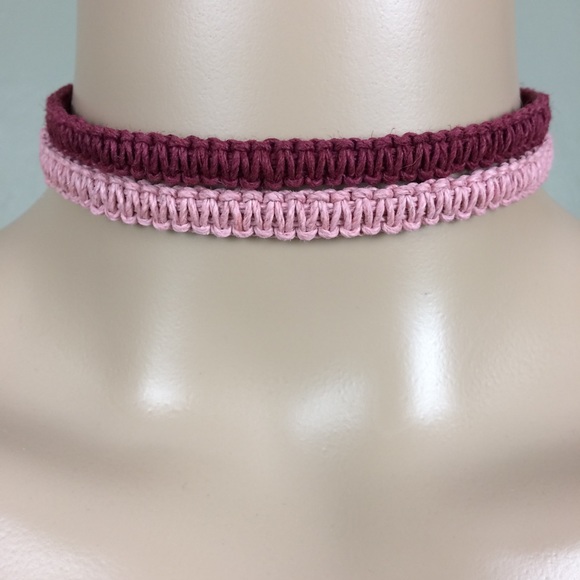 Soft Pink & Burgundy Stacked Hemp Choker - Picture 2 of 4